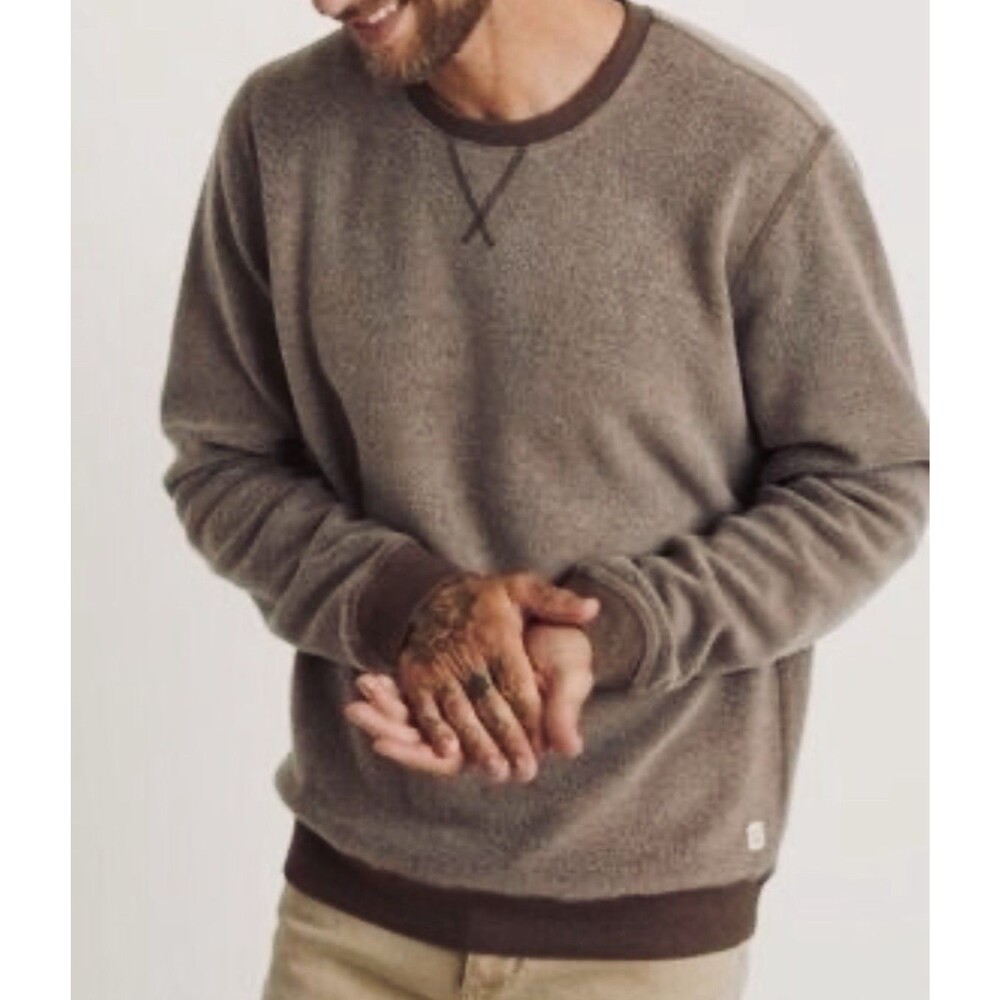 Marine Layer Out Pile Sweatshirt Men Sz L Brown Fleece Crewneck Pullover EUC
